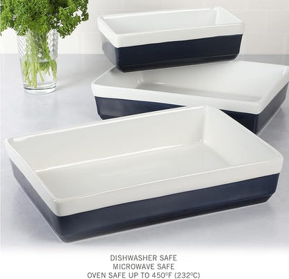 MARTHA STEWART 3 Piece Oven to Table Stoneware Bakeware, Baking Dish & Casserole Set Cobalt Blue