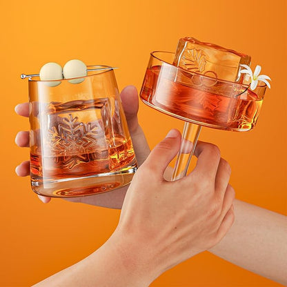 Samuelworld Clear Ice Cube Maker with Winter Design Silicone Inserts: 4 Extra Large 2 inch Clear Square Ice for Whiskey, 2025 Upgraded Crystal Ice Cube Mold - Ice Storage Bag