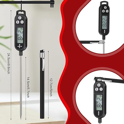 12 Pcs Meat Food Thermometer Food with Probe Water Liquid Instant Read Digital Thermometer Kitchen Cooking Supplies for Cooking BBQ Milk Yogurt (Black)