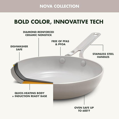 GreenPan Nova 8" Frying Pan Skillet, Oprah’s Favorite Things 2024, Ceramic Nonstick Cookware, PFAS Free, Toxin-Free, Induction Suitable, Dishwasher & Oven Safe, Durable, Easy Clean, Clay