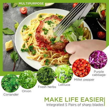 Herb Scissors Salad Scissors, Upgrade Herb Scissors with 5 Blades and Cover + 2 Brush, Kitchen Salad Scissors with Herb Stripping, Multi Scissors Herb Cutter, Smart Cutter Food Scissors Chopper, Black
