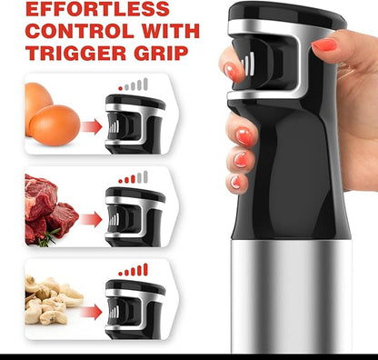 1100W Corded Hand Blender – 6-in-1 Stick Blender – Variable Speed Immersion Blender with Titanium Blades – Corded Blender with Whisk Chopper Frother Storage Holder & Silicone Cover
