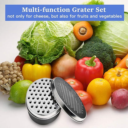 Black Compact Round Cheese Grater with Food Storage Container & Lid Grinder for Hard Parmesan, Ginger, Vegetables, Butter