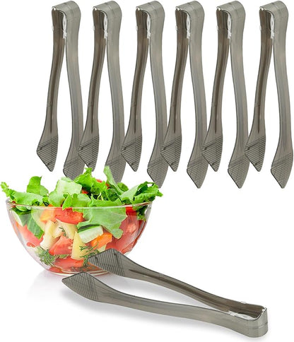 PARTY BARGAINS 8.5 Inches Plastic Serving Tongs, 6 Pack, Premium Quality & Heavy-Duty Silver Plastic Tongs for BBQ, Salads, Grilling, Buffets, & Kitchen