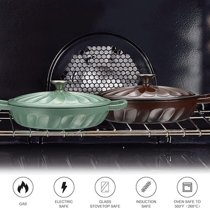 Enameled Cast Iron Braiser, 3.8 Quart Enamel Dutch Oven with Handles, Cast Iron Braiser Pan with Lid,Enameled Cookware (Brown)