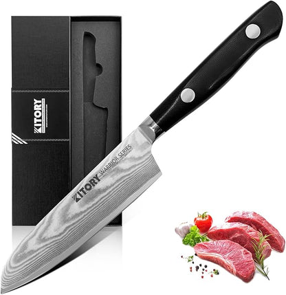 Kitory Damascus Santoku Knife 7", for bigger or larger hands, Kitchen Knife with VG10 67 Layers Super Steel- Black G10 Handle-Gift Box Included, 2024 Gifts For Women and Men