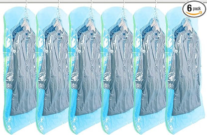 TAILI Hanging Vacuum Sealer Storage Space Saver Bags for Clothing, Suits and Jackets, Closet Organizers, 6 Pack Jumbo Blue