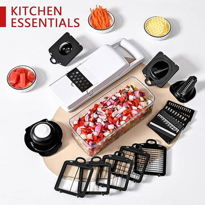25-in-1 Vegetable Chopper with 13 Blades - Mandoline Slicer -Food Chopper w/Container - Cheese Grater - Veggie Salad Onion Chopper - Kitchen Gadget - Home Essentials - Kitchen Accessories