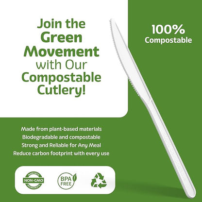 100% Compostable PLA Knives Bulk Pack 400 Pcs Biodegradable Disposable Plastic Cutlery Utensils