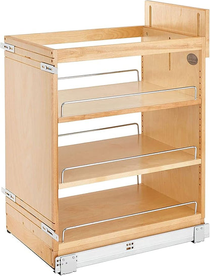 Rev-A-Shelf 14" Pullout Storage Organizer for Base Kitchen/Bathroom Cabinets with Soft-Close Full Extension Slides & Adjustable Shelves, 448-BCSC-14C