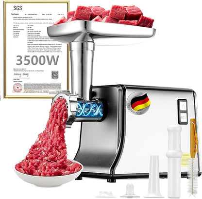 5.0 Upgrade Electric Meat Grinder【NO.1 Germany 3500W Super Motor】【SGS Certified SUS304 Blade & Plate】3-Second Fast Meat Grinding, Perfect For Meat Grinders For Home Use (GRAY)