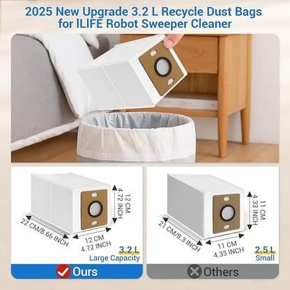 14 Pack A30 Pro Dust Bags for ILIFE A12 Pro/A30 Pro/V9/V9 Pro/Robot Vacuum Bags 3.2 L Large Capacity Heavy Duty Bags for Home Vacuum