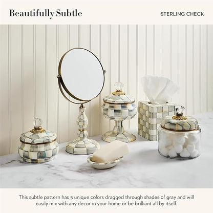 MACKENZIE-CHILDS Sterling Check Kitchen Canister, Decorative Gray-and-White Glass Storage Jar with Lid, Small