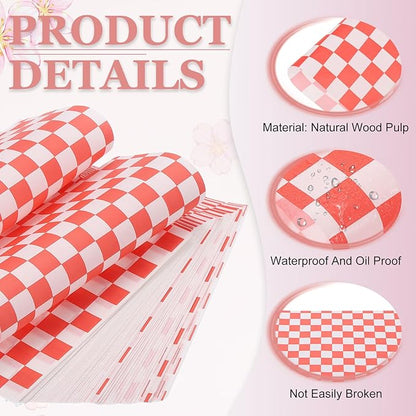 PATIKIL 5.9" x 5.9" Waxed Paper Sheets, 100Pcs Square Pattern Oil-absorbing Dry Food Wrapping Paper for Bakery Coffee Shop Home Baking Kitchen DIY, Red