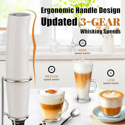 Nahida Beige Milk Frother Wand for Coffee,Handheld Rechargeable Electric Whisk with Stand