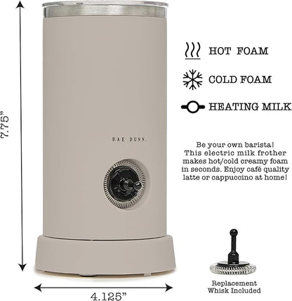 Rae Dunn Electric Milk Frother Steamer -Stylish Automatic Milk Steamer and Frother, Milk Warmer, Hot and Cold Foam Maker for Coffee, Latte, Cappuccino, Macchiato - 550 Watt (Sand)