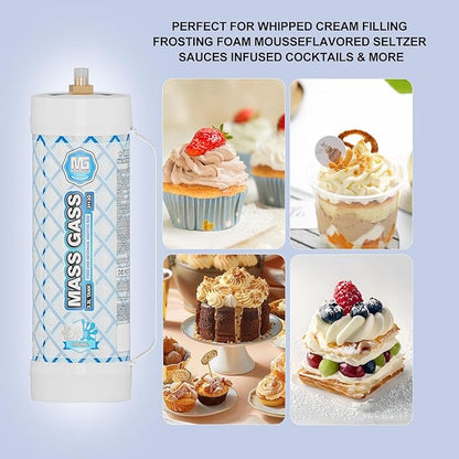 MassGass Whipped Cream Chargers, 3.3L Tanks, 2112g Whip Cream Charger Cylinder Unflavored Food Grade 99.99% Pure(3 Cylinders)