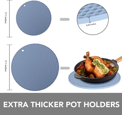 Joyhalo Trivets for Hot Dishes - Hot Pads for Kitchen, Silicone Pot Holders for Hot Pots and Pans, Silicone Mats for Kitchen Countertops, Table, Flexible Easy to Wash and Dry, Blue