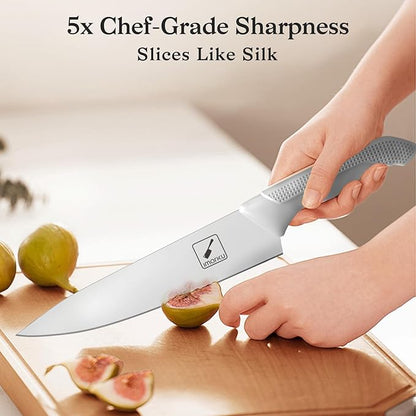 imarku Kitchen Knife Set, Japanese Knives Set For Kitchen, Stainless Steel Knife Set With Block, Kitchen Gadgets, White, Anti-Slip Handle, Dishwasher Safe