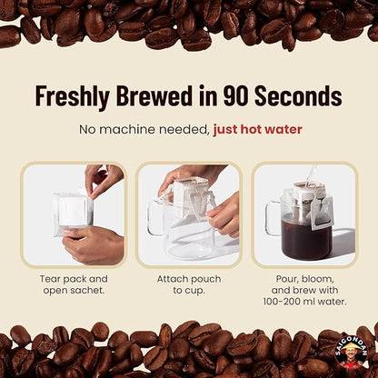 Pour Over Vietnamese Coffee – Saigondan Mindful | Dark Roast | Robusta & Arabica Blend | Instant Specialty Coffee | Small Batch Roasted | Direct Trade | 18 Sachets