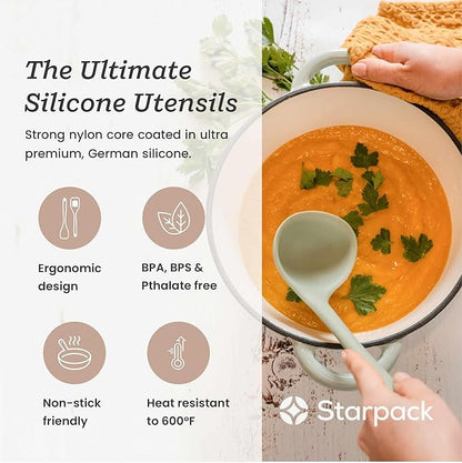 Starpack 'Stir & Serve' Silicone Cooking Utensils Set (5 Pcs) 10.5" - Kitchen Utensils Set Heat Resistant to 600°F - Kitchen Utensils for Nonstick Cookware - Silicone Utensil Set for Mixing & Cooking