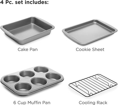 Ecolution Non-Stick Toaster Oven Bakeware Set 4-Piece, Carbon Steel, Easy to Clean and Perfect for Single Servings, Gray (Pack of 6)