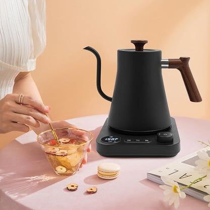 1200W Gooseneck Electric Kettle, Adjustable Temperature Constant Temperature Electric Kettle, 0.9L Pour Over Kettle for Coffee & Tea, Quick Heating, Stainless Steel Inner Lid (Black)
