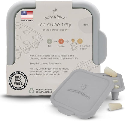 Moss and Fawn Ice Cube Tray - Forage Feeder Freezer & Teething Popsicle Mold for Breast Milk, Formula, Bone Broth, Purees, & Baby Food - BPA, Lead, & PVC-Free - Dew