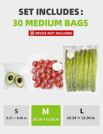 Vacuum Sealer Bags, Reusable Vacuum Zipper Bag, BPA Free Heavy Duty Vacuum Storage Bag for Food 15 Bags (15 Medium Bags (10.24x11.02 in))