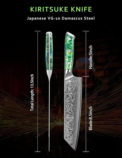 8.5 inch Kiritsuke Kitchen Chef Knife - 67 Layers Damascus Steel & Resin Handle - Xuan Series(Jade Green)