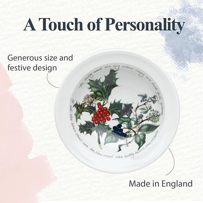 Portmeirion Holly and Ivy 6.5" Cereal Bowls (Set of 6) - Dishwasher & Microwave Safe Round Bowls, Hand-Decorated Earthenware, Everyday Breakfast Bowls for Holiday Dinnerware