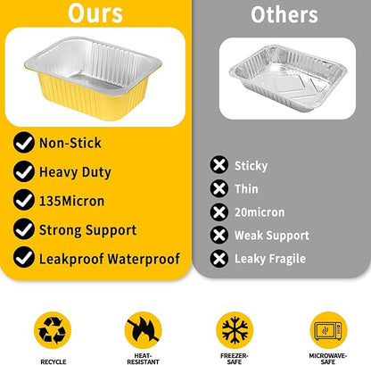 40 Pack 8.7"×6.6"×2.4" Gold Aluminum Foil Pans with Lids Heavy Duty, 3 LB Foil Food Containers with Lids, Disposable Tin Foil Pans for Baking, Meal Prep, Freezer, Heating and Takeout