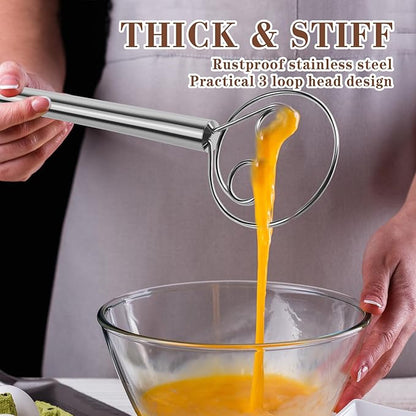 TEEVEA Danish Dough Whisk Stainless Steel Hook Dutch Bread Mixer for Sourdough Baking Tools