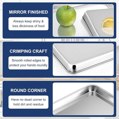 P&P CHEF 12.5 Inch Baking Cookie Sheet, Oven Pan Tray Stainless Steel Sheet Pan for Kitchen, Oven Bakeware for Multi Uses, Shiny Look & Dishwasher Safe, Healthy & Heavy Duty, 2Pcs