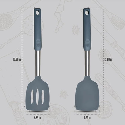Silicone Spatulas set for kitchen use : Heat Resistant Turner & Slotted Silicone Spatula for Cooking, Non Toxic Kitchen Utensils, Ideal kitchen spatula turner for Eggs & Pancakes (Gray)