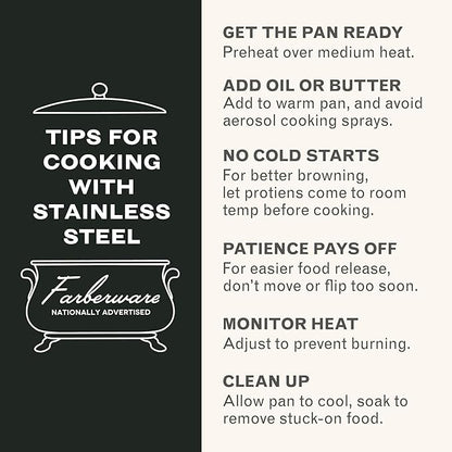 Farberware Classic Series Stainless Steel Pots and Pans with Baking Sheet Pan, Cooking Tools, and Lids, Induction Ready, Dishwasher Safe, 10 Piece Cookware Set, Metal Utensil Safe - Stainless Steel