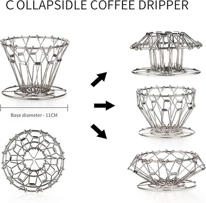 Bincoo Pour Over Coffee Maker, Portable Stainless Steel Reusable Coffee Filter, Mini Collapsible Paperless Single Serve 1-2 Cup Coffee Dripper Cup Easy To Clean For Travel Camping Offices (gold)