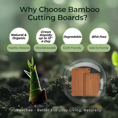 Butcher Block 2-Pcs Carbonized Bamboo Cutting Board Set With Juice Groove For Meal Prep & Cheese Serving - Ideal Kitchen Gift Set of 2 (M+L)