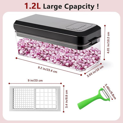 Vegetable Chopper, Onion Chopper Dicer, Mandoline Slicer, Food Chopper with Container, Vegetable Cutter for Salad Potato Carrot Garlic（2 Blades, Black White）