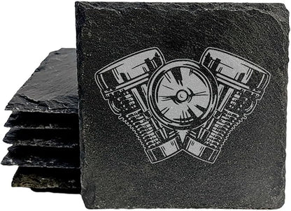 Power & Protection: V-Twin Engine Coasters for Your Ride - Square Slate - Set of 5