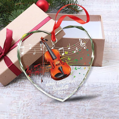 Customized Yeat Text Name Violinist Ornament Xmas Tree, Unique Violin Instrument Christmas Ornaments Gift for Brother Son Husband Wife Dad Mom, Personalized Violin Musical Instrument Glass Ornament