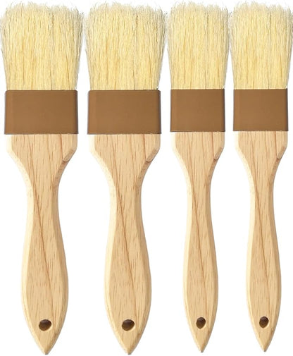 Pastry brush,Basting brush for Cooking,Natural Bristle BBQ Brush for Oil & Sauce,Wooden Handle Food Brush for Baking,Easy Clean Butter Brush,Durable Kitchen Culinary Utensil (1", 1 1/2 Inch,4 Pack)