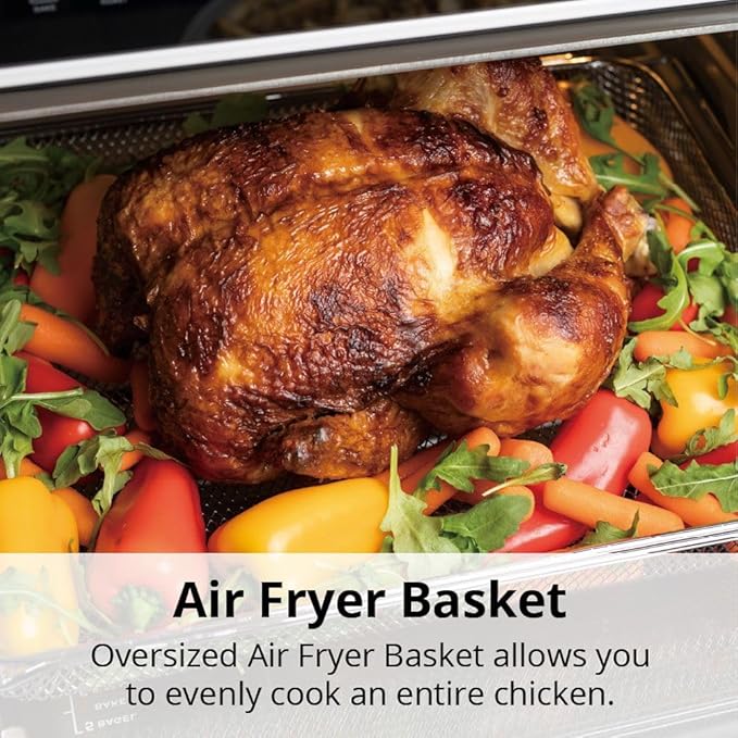 Aria 36 Qt Air Fryer Oven, Ariawave Stainless Steel Air Fryer with Rotisserie, Basket, & Grill Trays, Easy Clean Large Countertop Convection Oven, XL Touchscreen Display & Cooking Presets, Black