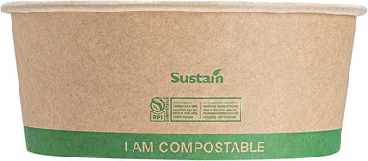 Restaurantware Paper Food Containers 200 Pack Of 25 oz Disposable Round Kraft Salad Bowls BPI-Certified Compostable Stackable Greaseproof Meal Prep Take Out Containers For Soups, Snacks And Desserts