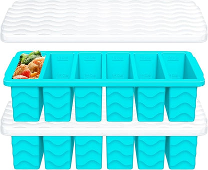 1/2 Cup Silicone Freezer Molds with Lid, 2-Pack Silicone Freezer Trays for Soup, Sauce & Broth – Meal Prep Containers, Large Ice Cube Tray, Oven & Dishwasher Safe