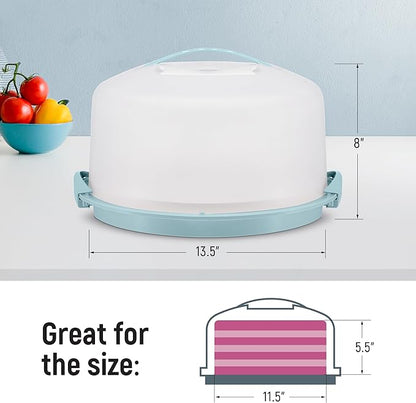 Tribello Extra Large Cake Storage Container, Cake Carrier With Handle Holds Cake 12 X 12 X 5 (Blue)
