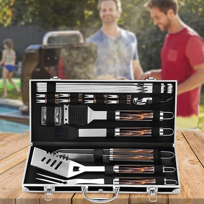 Grilljoy BBQ Accessories Grill Tools Set - 22PCS Stainless Steel Barbecue Grill Accessories for Outdoor Grill with Black Aluminum Case - Christmas Grilling Gifts for Men & Dad -Grill Tools Kit