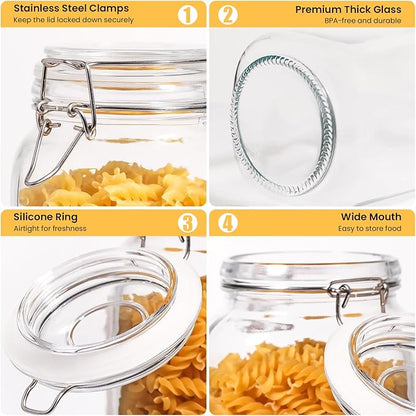Glass Jars with Airtight Lid, Large Glass Food Storage Jars, 3 Pack Wide Mouth Airtight Glass Jars ffor Flour, Cereal, Coffee, Pasta and Canning(70OZ)