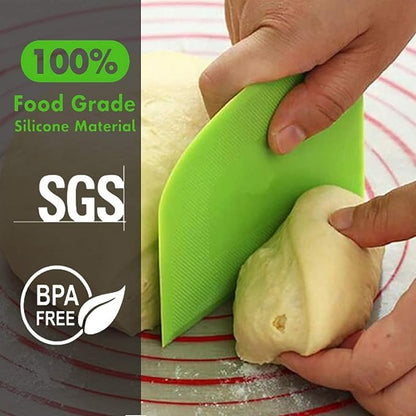 SURDOCA Dough Scraper Bench Scraper - 3P 7.1x4.9" Plastic Flexible Bowl Scraper, Sharp Edge & Angles Cake Scraper. Non-Slip Bakeware Decorating Tools Sculpting & Modeling Tools - Green+Pink+Green