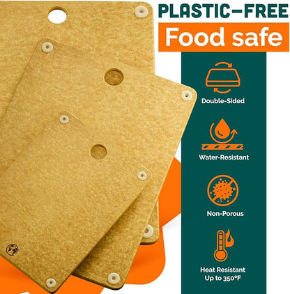 Earth’s Dreams Wood Cutting Board Set 3-Piece: Small, Large & Extra Large - Charcuterie Board, Non-Plastic, Non-Toxic, Heavy-Duty, Dishwasher Safe (Tan)